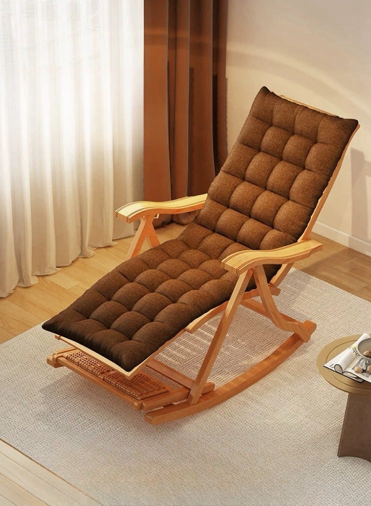 Generic Bamboo Rocking Chair Lounge Chair Folding Rocker Armchair with Adjustable Backrest Modern Leisure Recliner Chair with Cushion and Massage Hammer for Living Room Garden Balcony - Image 4