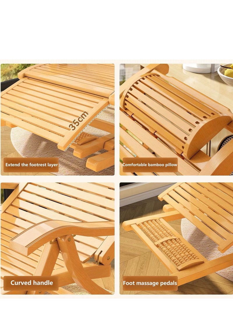 Generic Bamboo Rocking Chair Lounge Chair Folding Rocker Armchair with Adjustable Backrest Modern Leisure Recliner Chair with Cushion and Massage Hammer for Living Room Garden Balcony - Image 5