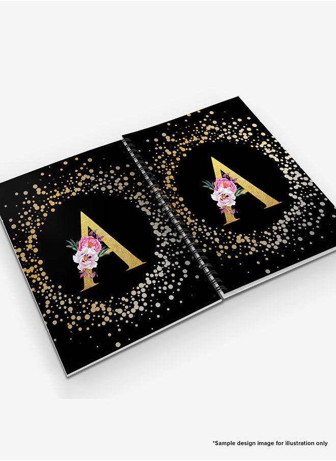 Stylizedd - Designer A5 Spiral Notebook Memo Notepad Journal - Custom Monogram Initial Letter Floral Pattern Alphabet - C - Black - Image 1