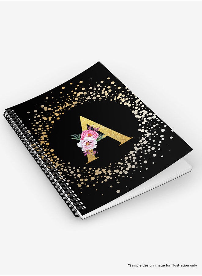 Stylizedd - Designer A5 Spiral Notebook Memo Notepad Journal - Custom Monogram Initial Letter Floral Pattern Alphabet - C - Black - Image 1