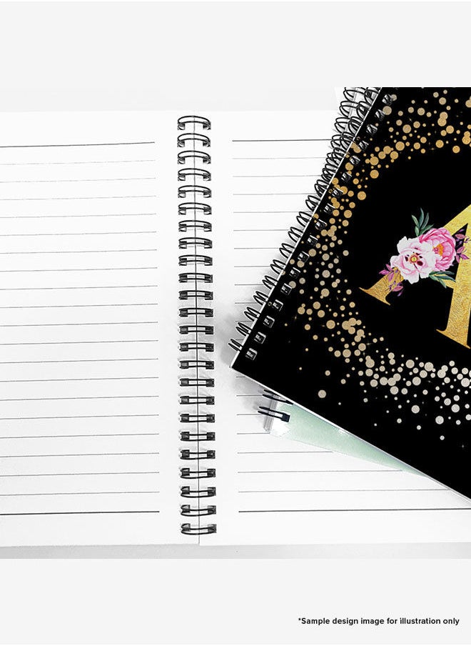 Stylizedd - Designer A5 Spiral Notebook Memo Notepad Journal - Custom Monogram Initial Letter Floral Pattern Alphabet - C - Black - Image 1