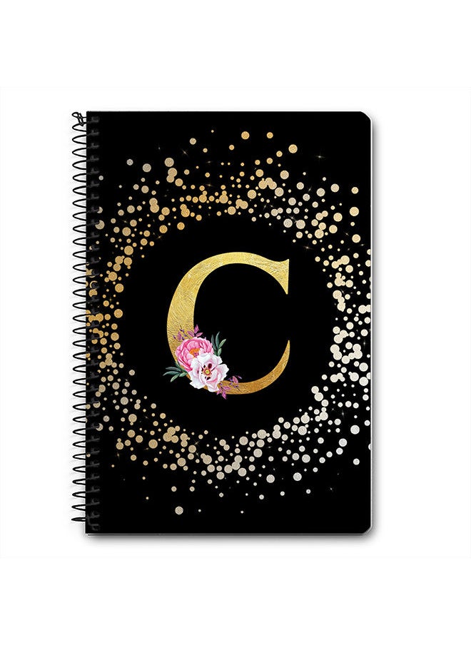 Stylizedd - Designer A5 Spiral Notebook Memo Notepad Journal - Custom Monogram Initial Letter Floral Pattern Alphabet - C - Black - Image 1