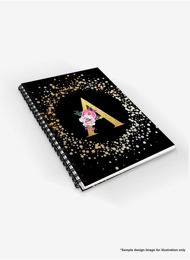 Stylizedd - Designer A5 Spiral Notebook Memo Notepad Journal - Custom Monogram Initial Letter Floral Pattern Alphabet - C - Black - Image 1