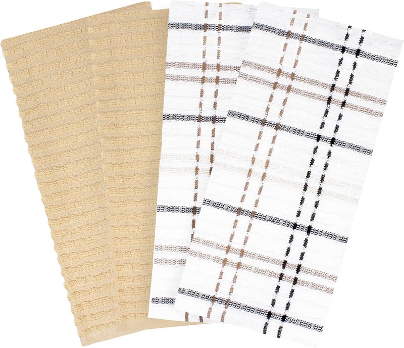 Ritz Royale Collection 100% Combed Terry Cotton, Highly Absorbent, Kitchen Dish Cloth Set, 13-3/4" x 12", 4-Pack, Solid & Checked, Latte - Image 2