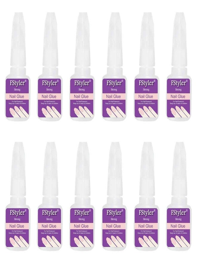 FStyler Nail Glue with Brush Cap & Super Strong Instant Adhesive For Professional Nail Art Extension 10gm/each (Pack of 12) (White) - Image 1