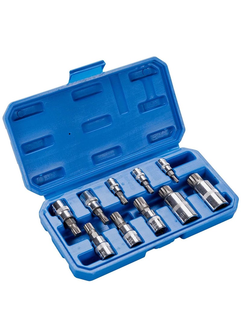 SYOSI Spline Socket Bit Set 10pcs Square Triple Silver M4 - M18 - Image 1