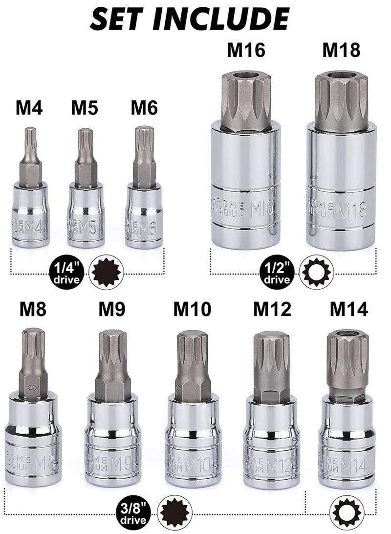 SYOSI Spline Socket Bit Set 10pcs Square Triple Silver M4 - M18 - Image 4