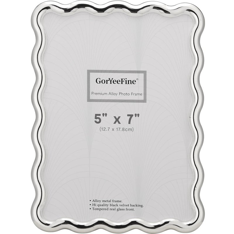 GorYeeFine Silver 5x7'' Wave Design Photo Frame,High-End Heavy Duty Metal Picture Frames 7x5'' with Velvet Back,Fashionable Style Silver Frames 5x7'' for DeskTop or Wall Decor - Image 1