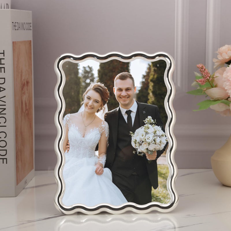 GorYeeFine Silver 5x7'' Wave Design Photo Frame,High-End Heavy Duty Metal Picture Frames 7x5'' with Velvet Back,Fashionable Style Silver Frames 5x7'' for DeskTop or Wall Decor - Image 2
