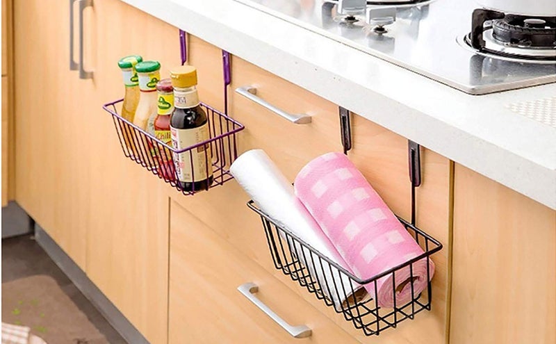 Bianco Over Door Hanging Basket | Under Shelf | Metal Multipurpose Cabinet Door Organizer | Bathroom Cabinet Storage Basket | Side Basket Hanging Organizer (Pack of 4, Black) - Image 5