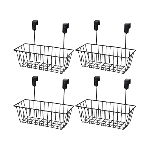Bianco Over Door Hanging Basket | Under Shelf | Metal Multipurpose Cabinet Door Organizer | Bathroom Cabinet Storage Basket | Side Basket Hanging Organizer (Pack of 4, Black) - Image 1