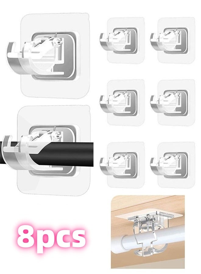 8PCS Self Adhesive Curtain Rod Holders No Drill Curtain Rods Brackets No Drilling Nail Free Adjustable Curtain Rod Hooks Curtain Hangers for Bathroom Kitchen Home Bathroom Hotel(Transparent) - Image 1