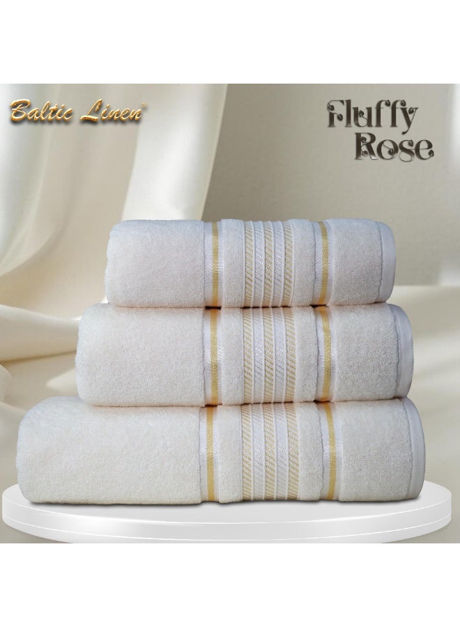 بالتيك لينين طقم مناشف فلافي روز من ثلاث قطع - أبيض عاجي | قطن ناعم وماص | ٥٠×٩٠ سم، ٧٠×١٤٠ سم، ٨٣×١٦٥ سم من بالتيك لينين - Image 1