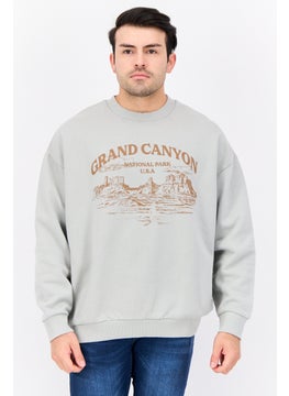 Men Crew Neck Graphic Print Long Sleeves Sweatshirt, Light Grey