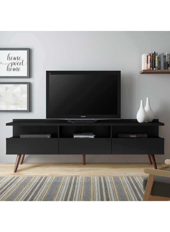 ماديسا حامل تلفزيون بثلاثة أبواب، لأجهزة التلفزيون حتى 65 بوصة، خشب، 160 × 58 × 36 سم - أسود - Image 1