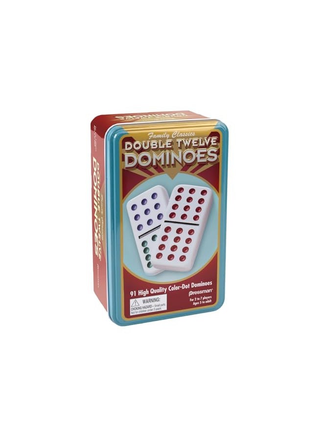 Pressman Double 12 Color Dot Dominos in A Tin, 5" - Image 1