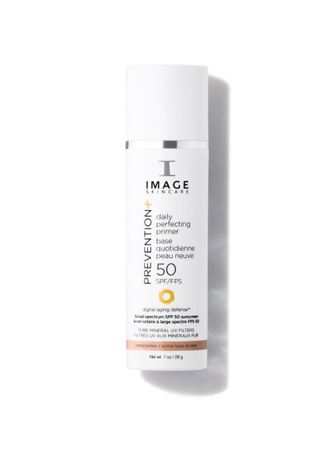IMAGE Skincare, PREVENTION+ Daily Perfecting Primer SPF 50, Tinted Zinc Oxide Face Priming Sunscreen Lotion, Leaves No White Cast, 1 oz