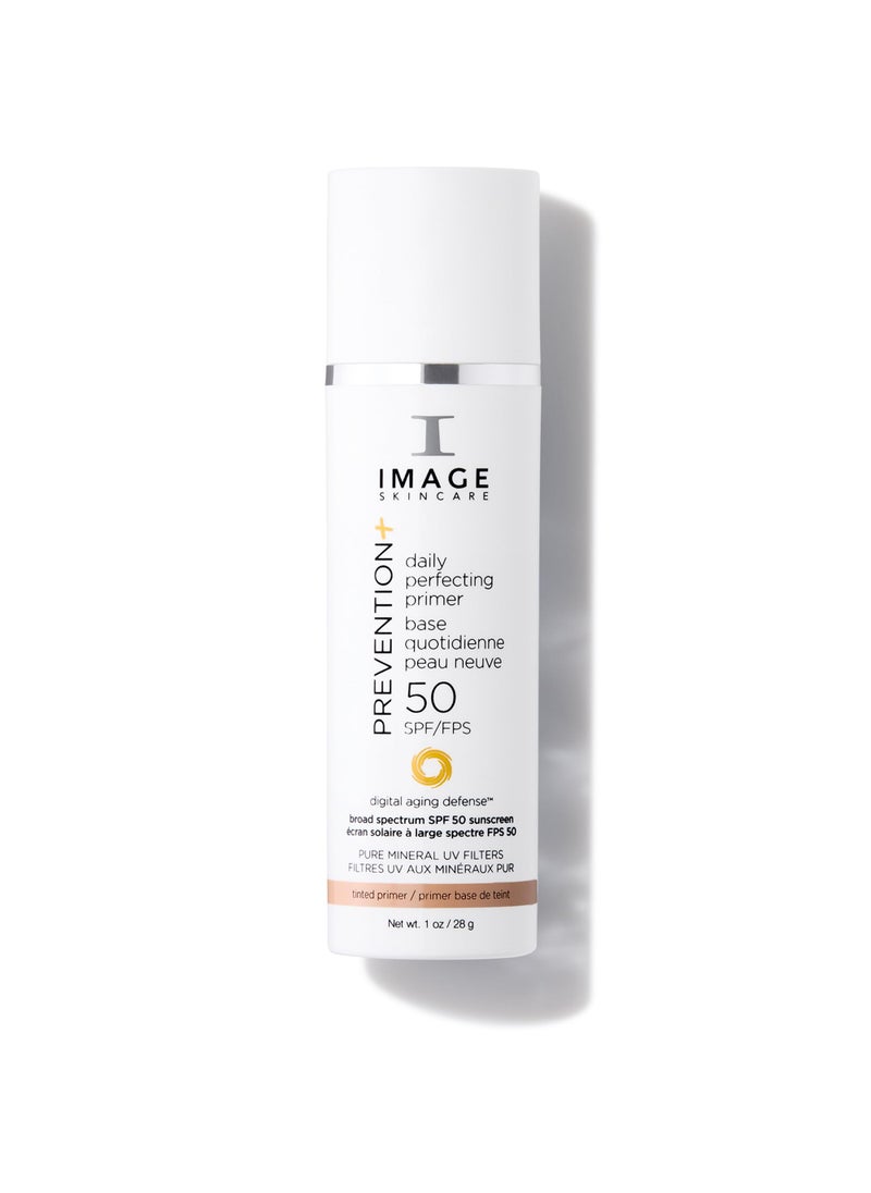 IMAGE SKINCARE IMAGE Skincare, PREVENTION+ Daily Perfecting Primer SPF 50, Tinted Zinc Oxide Face Priming Sunscreen Lotion, Leaves No White Cast, 1 oz 