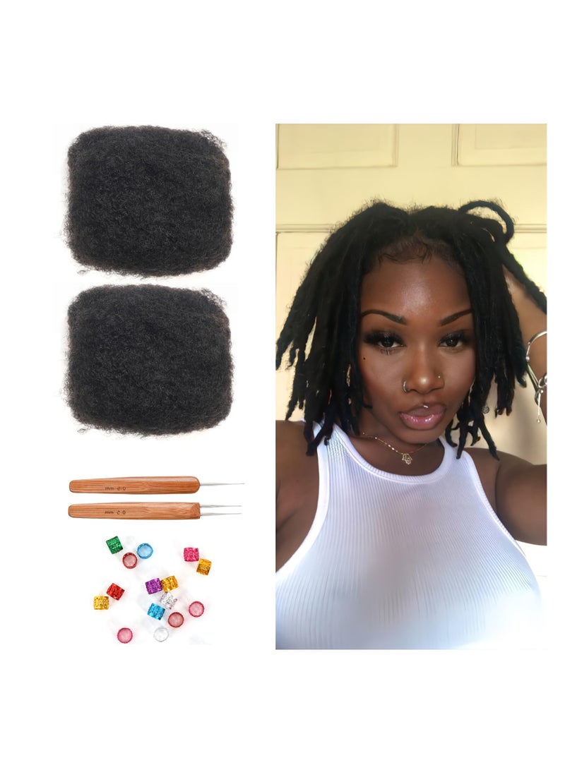 Excefore Bulk Human Hair, 8 Inch Unprocessed Human Hair Extensions, Twists and Braids, 2 Pack Afro Kinky Bulk 100% Human Hair for Dreadlock Extensions Repair, Natural Black - Image 1