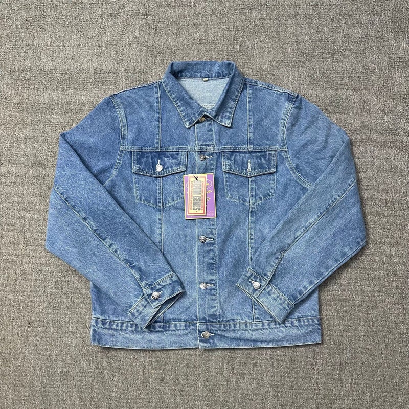 High Quality Corteiz Trendy Brand Alcatraz Logo Embroidery Unisex Casual Denim Jacket Suit - Image 3