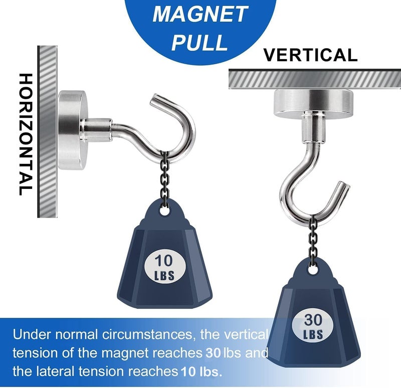 LOVIMAG Cruise Magnets for Door, 30lbs Magnet Hooks for Cruise Cabin,Strong Magnetic Hook for Hanging,Refrigerator, Ceiling, Kitchen, Neodymium Magnets with Hook for Magnetic Key Holder- 4 Pcs - Image 2
