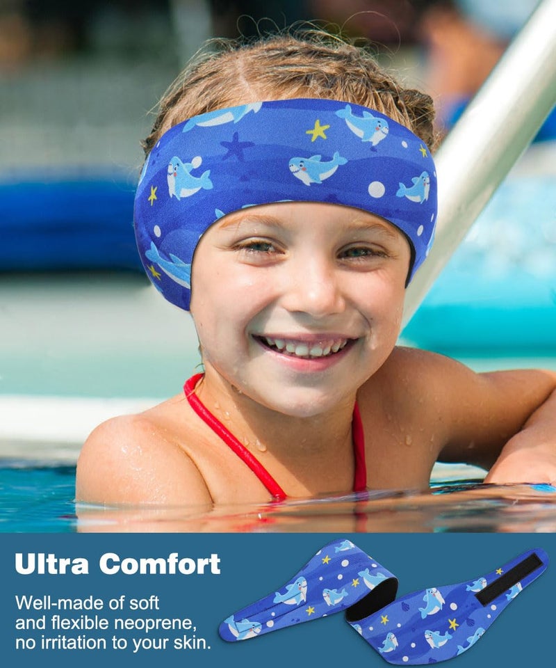 MoKo Cute Shark Waterproof Swimming Headband - Ear Protection for Kids' Bathing and Swimming, M Size - Dark Blue - Image 5