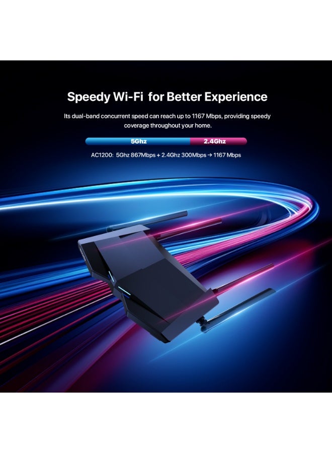 Tenda AC10 AC1200 Gigabit Wireless WiFi Router Dual Band 5GHz, 867Mbps, 2.4GHz, 300Mbps, 4x 5dBi Antenna, Broadcom 1GHz Chip, DDR3 Memory, Games, Beamforming+, Control App AC1200 Router - Image 2