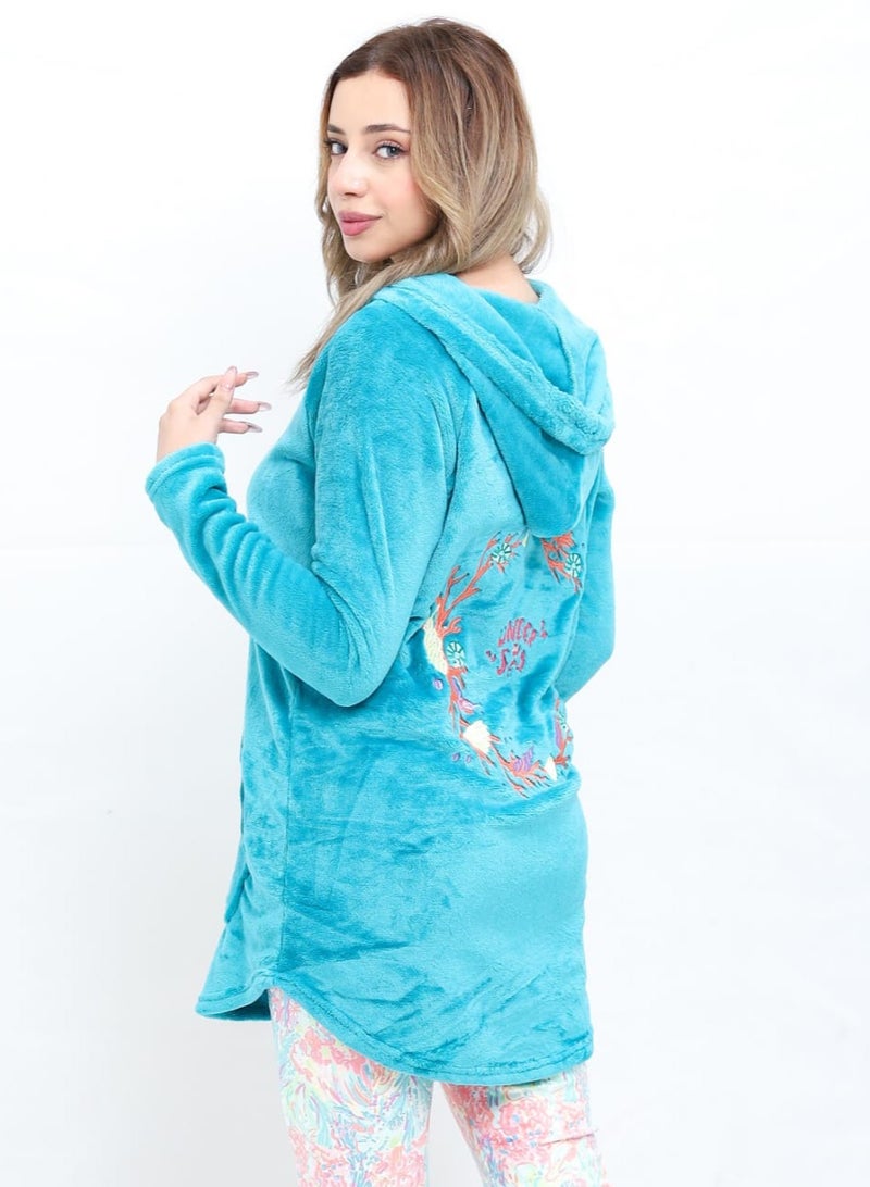 Two-piece Winter Pajamas, Fur Blouse And Velor Pants - Image 3