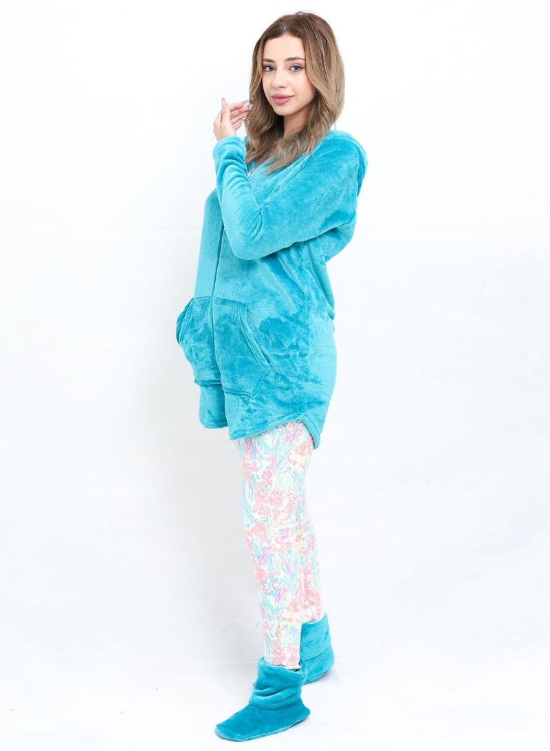 Two-piece Winter Pajamas, Fur Blouse And Velor Pants - Image 1