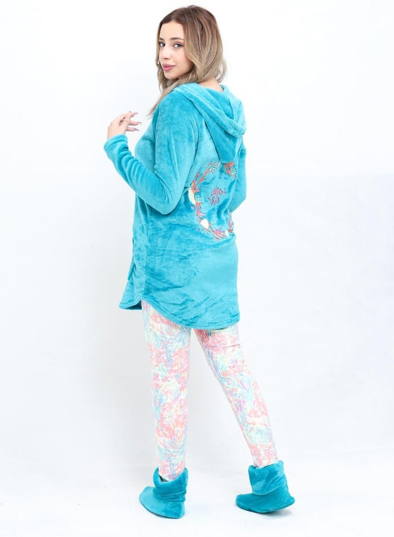 Two-piece Winter Pajamas, Fur Blouse And Velor Pants - Image 2