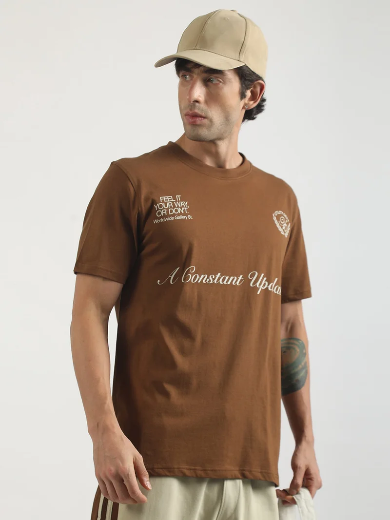 Maniac  Maniac Mens Printed Round Neck Half Sleeve Cream and Black Cotton Polo Tshirt for Men | Best Price UAE