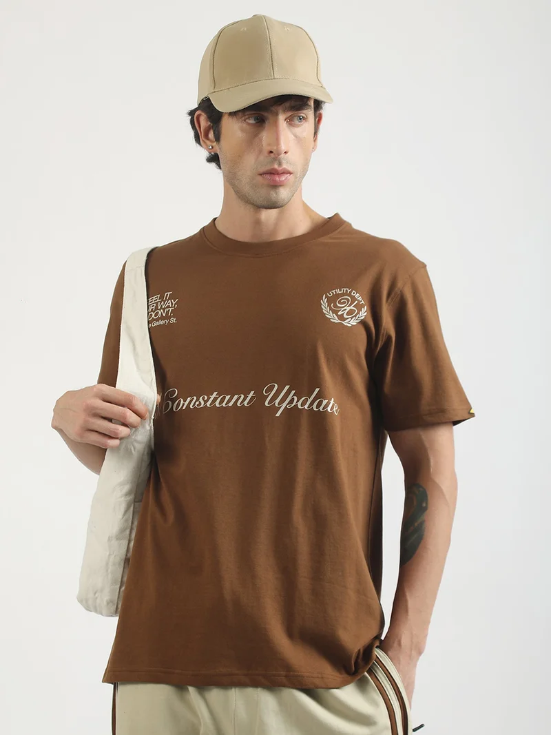 مانياك Maniac Mens Printed Round Neck Half Sleeve Cream and Black Cotton Polo Tshirt