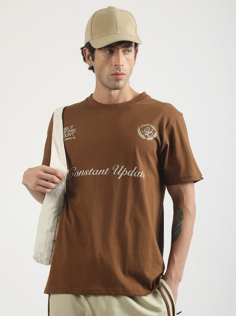 Maniac Mens Printed Round Neck Half Sleeve Cream and Black Cotton Polo Tshirt - Image 1