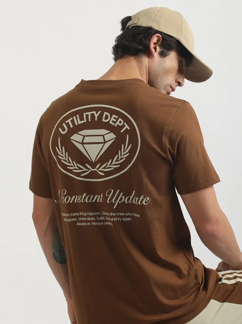Maniac  Maniac Mens Printed Round Neck Half Sleeve Cream and Black Cotton Polo Tshirt for Men | Best Price UAE