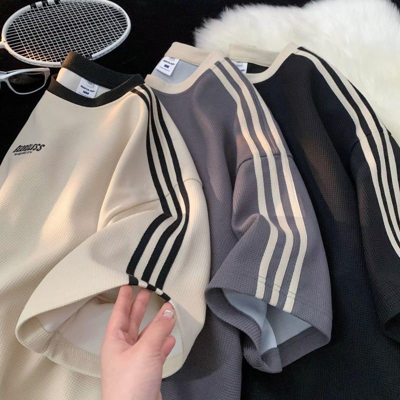 Wafflesque T-shirt Men's Summer 2023 New American Style Fashion Brand Short-sleeved T-shirt Loose Casual Couple's Half-sleeved Top - Image 3
