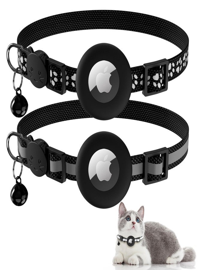 Vanjua 2 Pack Airtag Cat Collar Breakaway with Bell, Reflective Kitten Collar with Air Tag Cat Collar Holder Case for Girl Boy Cats, Pet Supplies Accessories (Black A+Black B) - Image 1
