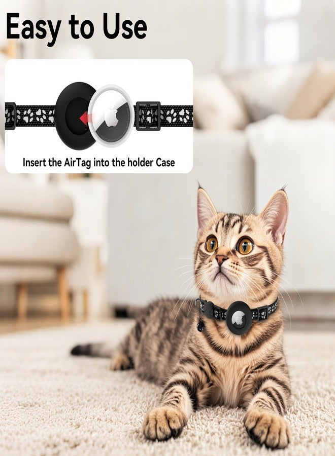 Vanjua 2 Pack Airtag Cat Collar Breakaway with Bell, Reflective Kitten Collar with Air Tag Cat Collar Holder Case for Girl Boy Cats, Pet Supplies Accessories (Black A+Black B) - Image 4