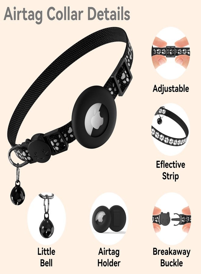 Vanjua 2 Pack Airtag Cat Collar Breakaway with Bell, Reflective Kitten Collar with Air Tag Cat Collar Holder Case for Girl Boy Cats, Pet Supplies Accessories (Black A+Black B) - Image 2
