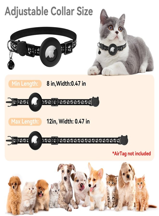 Vanjua 2 Pack Airtag Cat Collar Breakaway with Bell, Reflective Kitten Collar with Air Tag Cat Collar Holder Case for Girl Boy Cats, Pet Supplies Accessories (Black A+Black B) - Image 3