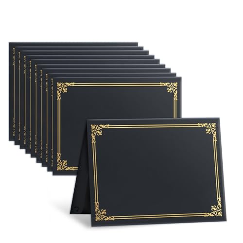 Sadoup 12 Packs Certificate Covers,Black Cardboard Diploma Cover,Certificate Holders Gold Foil Border,for Letter Size 8.5 x 11 Inch Awards and Certificates - Image 1