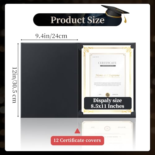 Sadoup 12 Packs Certificate Covers,Black Cardboard Diploma Cover,Certificate Holders Gold Foil Border,for Letter Size 8.5 x 11 Inch Awards and Certificates - Image 2
