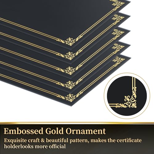 Sadoup 12 Packs Certificate Covers,Black Cardboard Diploma Cover,Certificate Holders Gold Foil Border,for Letter Size 8.5 x 11 Inch Awards and Certificates - Image 4