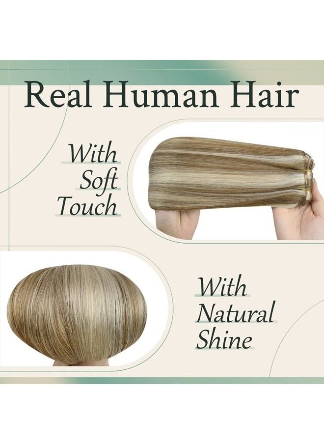 Sunny Hair Sunny Clip In Hair Extensions Highlights Light Brown with Platinum Blonde Human Hair Clip In Extensions Highlights Remy Hair Brown Blonde Invisible Clip In Extensions Double Weft 7Pcs 120G 18Inch  - Image 3