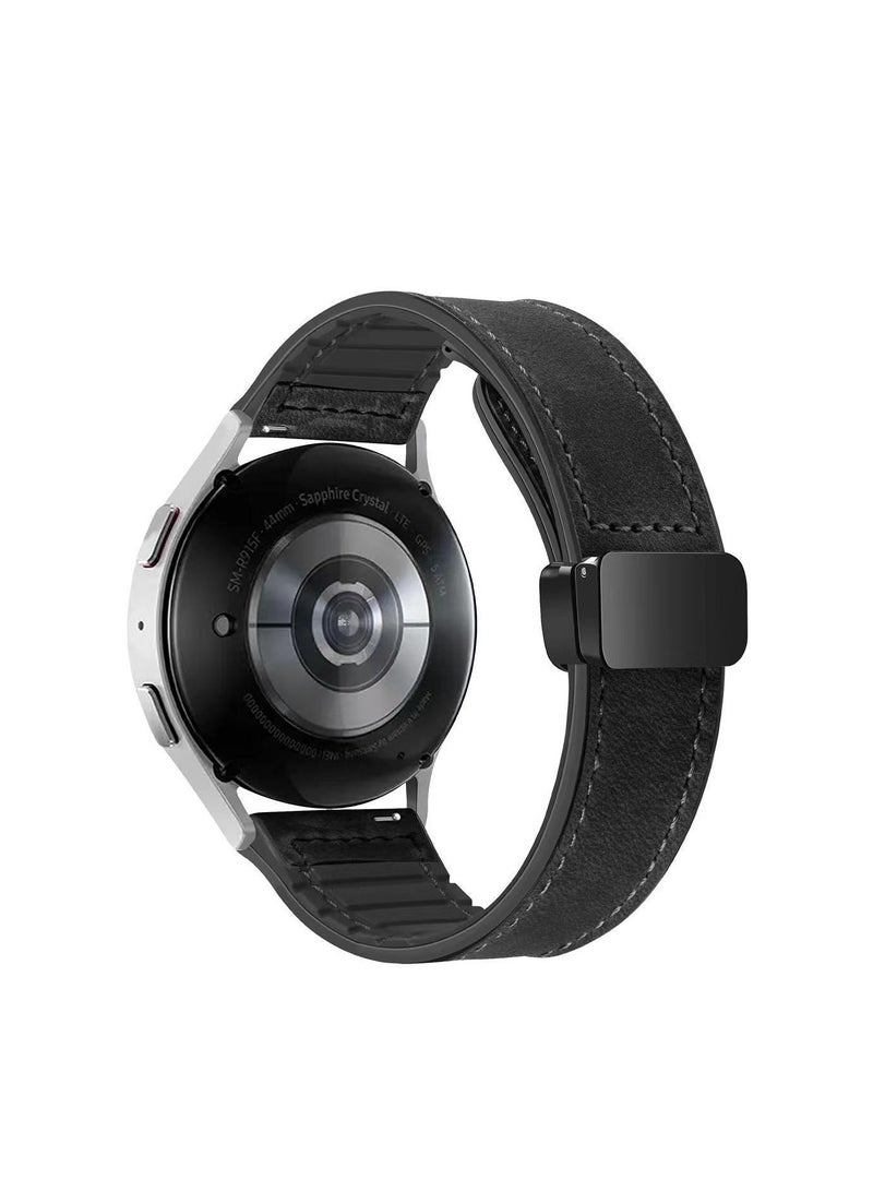 22mm leather strap, with magnetic buckle design, compatible with Huawei GT3/4 (46mm), GT3 Pro, Huawei Watch 3, GT2e, GT2 Pro, GT2 (42/46mm), and Samsung Galaxy Watch 3 (45mm/Gear S3, black). - Image 1