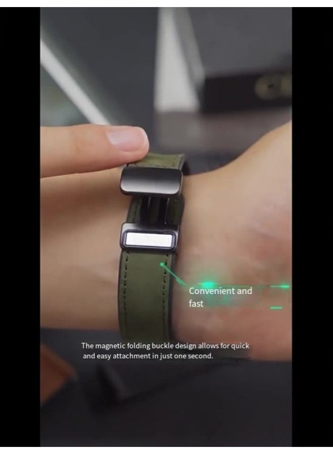 22mm leather strap, with magnetic buckle design, compatible with Huawei GT3/4 (46mm), GT3 Pro, Huawei Watch 3, GT2e, GT2 Pro, GT2 (42/46mm), and Samsung Galaxy Watch 3 (45mm/Gear S3, black). - Image 3