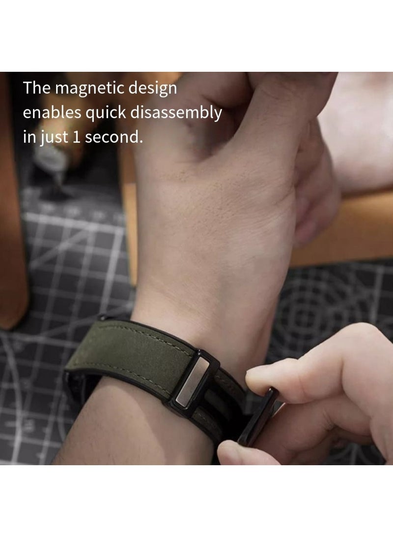 22mm leather strap, with magnetic buckle design, compatible with Huawei GT3/4 (46mm), GT3 Pro, Huawei Watch 3, GT2e, GT2 Pro, GT2 (42/46mm), and Samsung Galaxy Watch 3 (45mm/Gear S3, black). - Image 4