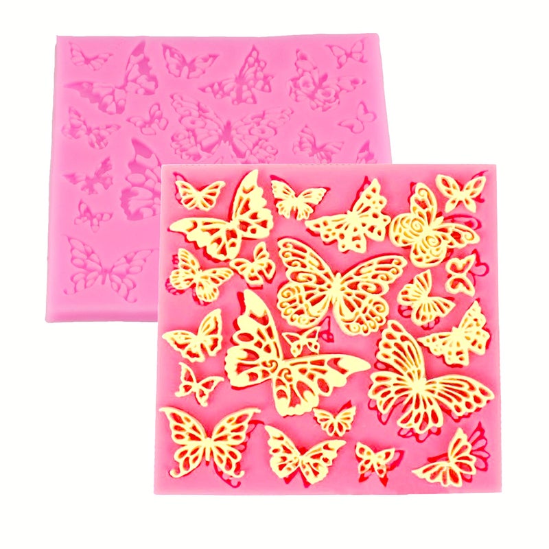 HengKe 2 Pcs Assorted Hollow Butterfly Shape Molds Fondant Cake Texture Mat Food Grade Cake MoldsGum Paste Fondant Candy Icing Biscuit Decor Chocolate Bake Ware Baking Tools