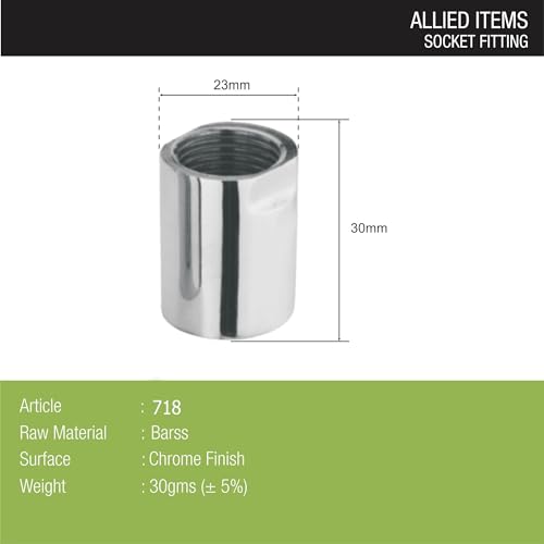 LIPKA Pack of 2 Full Brass 1.25 Inch Socket Connector for Pipe Fittings (Chrome Finish) - Image 2