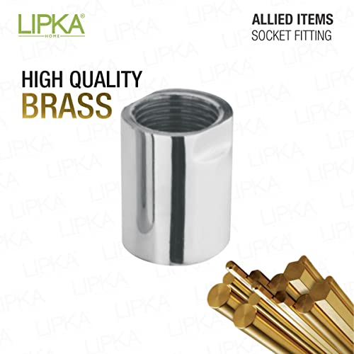 LIPKA Pack of 2 Full Brass 1.25 Inch Socket Connector for Pipe Fittings (Chrome Finish) - Image 3