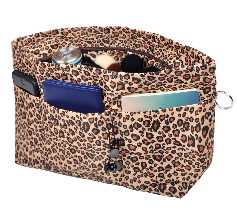 Vercord Purse Organizer Insert Bag Tote Handbags Pocketbook Inserts Organizers Zipper 11 Pockets Leopard Large - Image 1